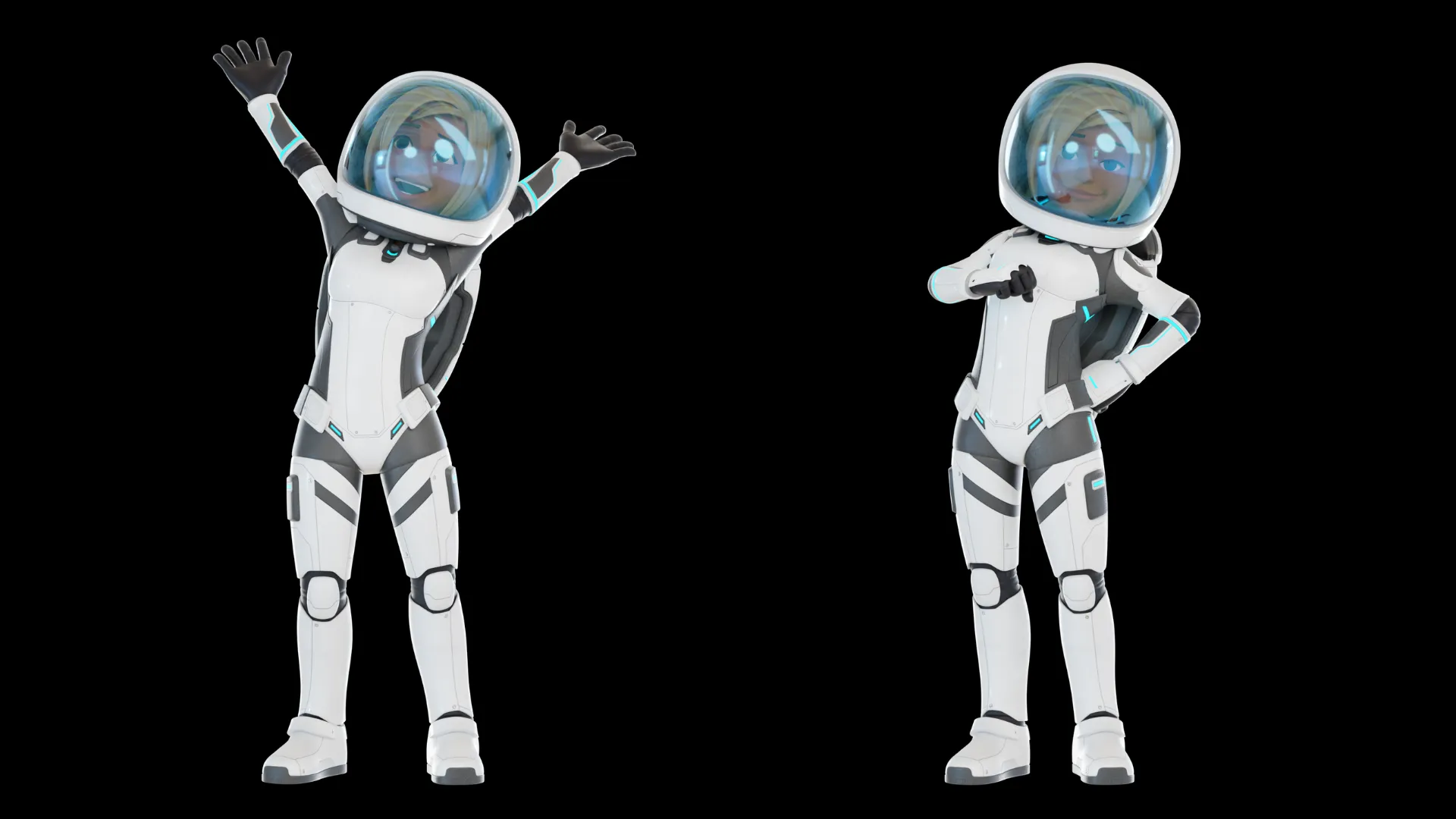 Cartoon Female Astronaut close-up portrait showing space suit collar and face details